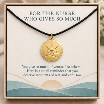 Nurse Rest and Care Sunrise Charm Gift | gold | 78613ef4dafca9dd8aae712284f118a3d4c2c573be95eea64cc8be565d2355f3