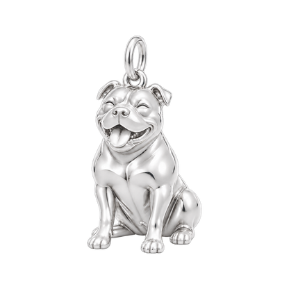American Bully — Happy Pup Charm and Polyester Cord Bracelet Set — Silver
