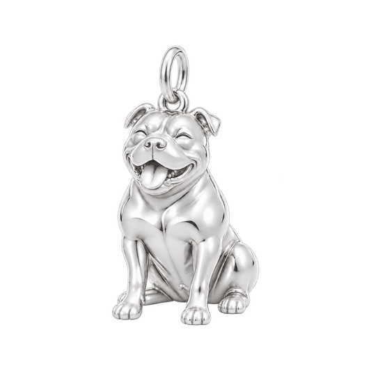 American Bully — Happy Pup Charm and Polyester Cord Bracelet Set — Silver