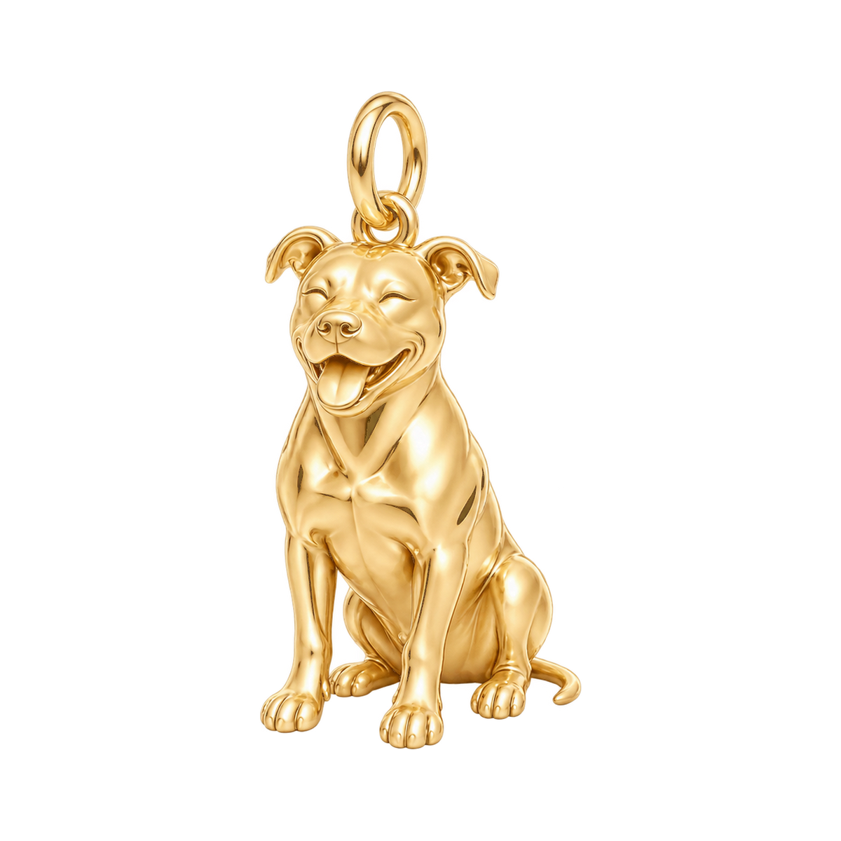 American Staffordshire Terrier — Happy Pup Charm and Polyester Cord Bracelet Set — Gold