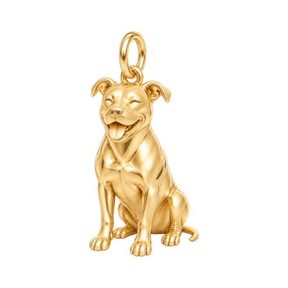 American Staffordshire Terrier — Happy Pup Charm and Polyester Cord Bracelet Set — Gold