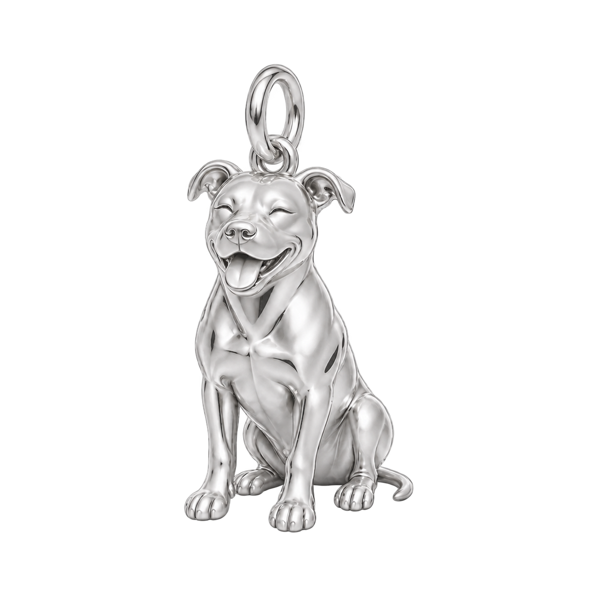 American Staffordshire Terrier — Happy Pup Charm and Polyester Cord Bracelet Set — Silver