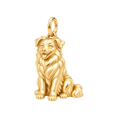 Australian Shepherd — Happy Pup Charm and Polyester Cord Bracelet Set — Gold
