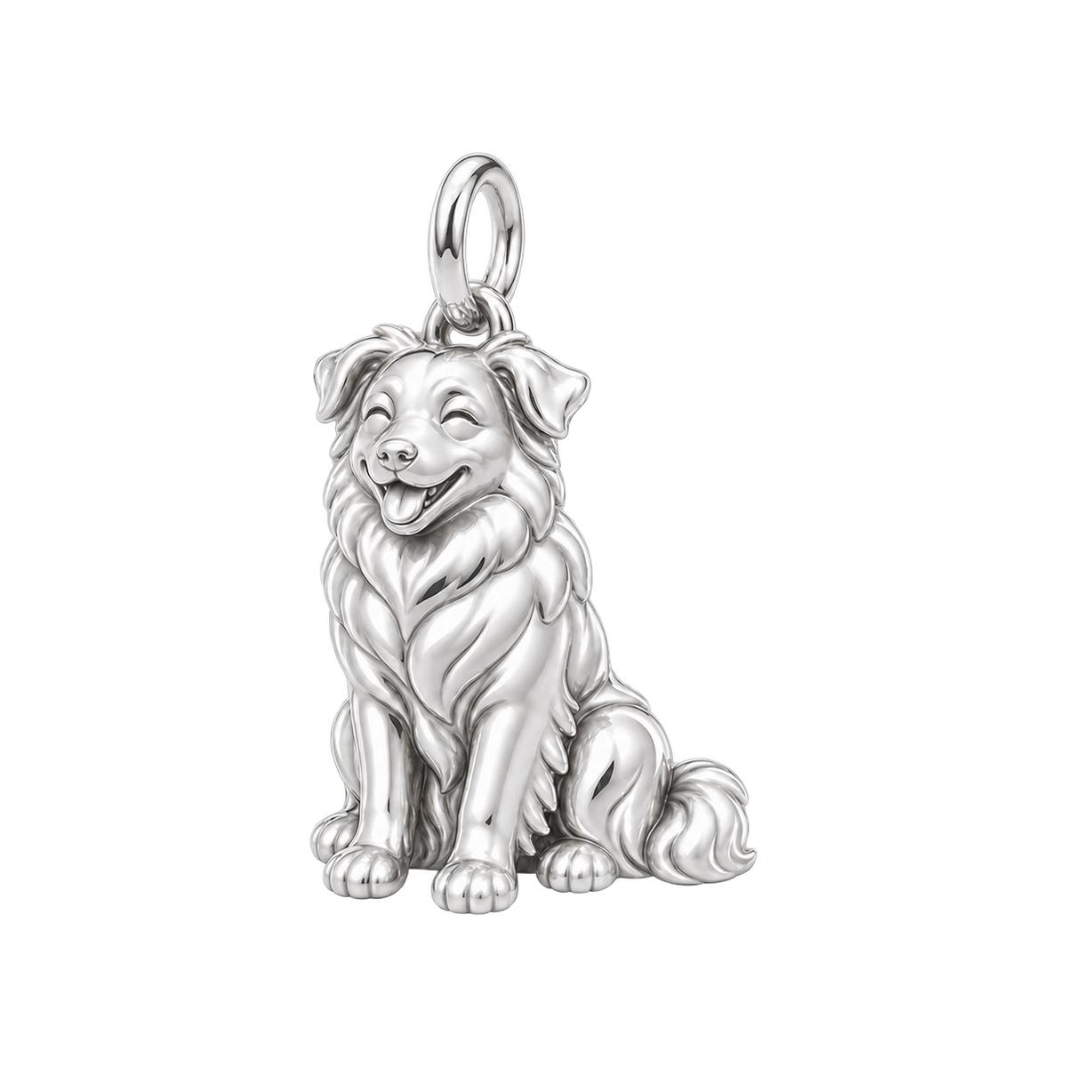 Australian Shepherd — Happy Pup Charm and Polyester Cord Bracelet Set — Silver