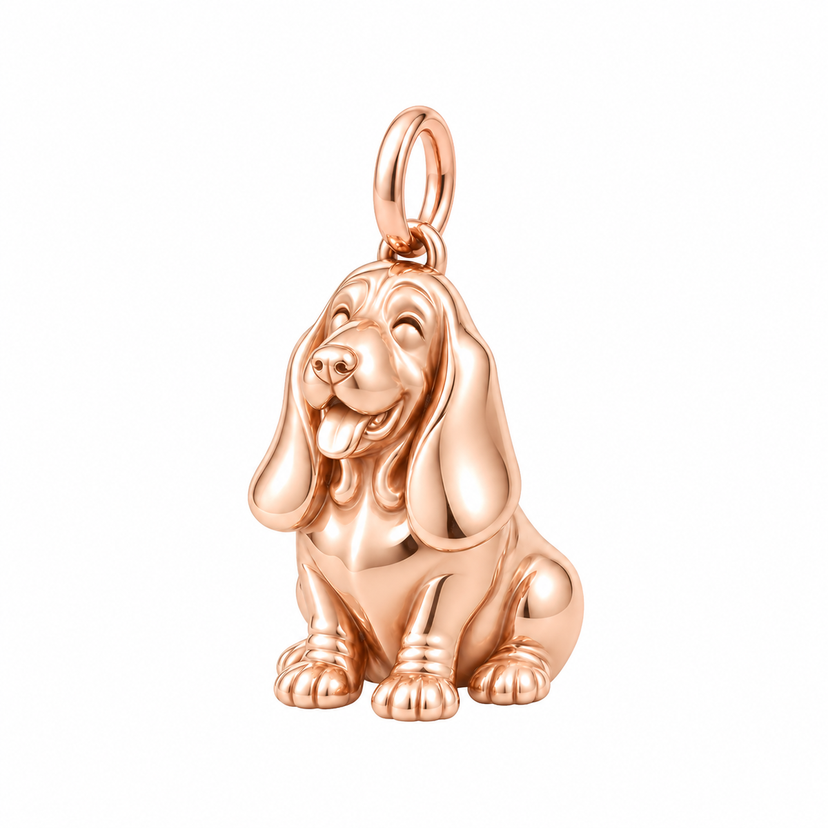 Basset Hound — Happy Pup Charm and Polyester Cord Bracelet Set — Rose Gold