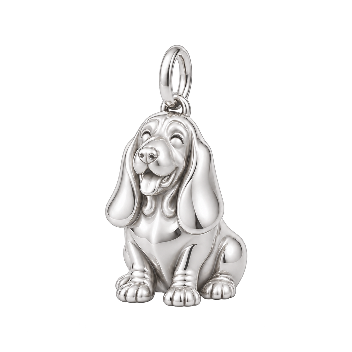 Basset Hound — Happy Pup Charm and Polyester Cord Bracelet Set — Silver