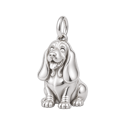 Basset Hound — Happy Pup Charm and Polyester Cord Bracelet Set — Silver