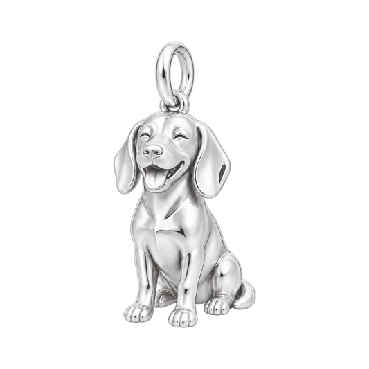 Beagle — Happy Pup Charm and Polyester Cord Bracelet Set — Silver