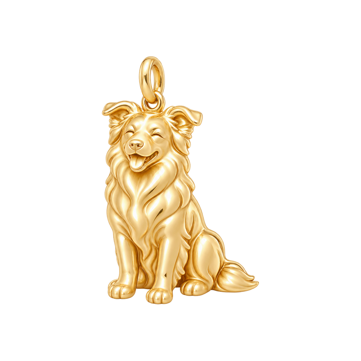Border Collie - rough coat — Happy Pup Charm and Polyester Cord Bracelet Set — Gold