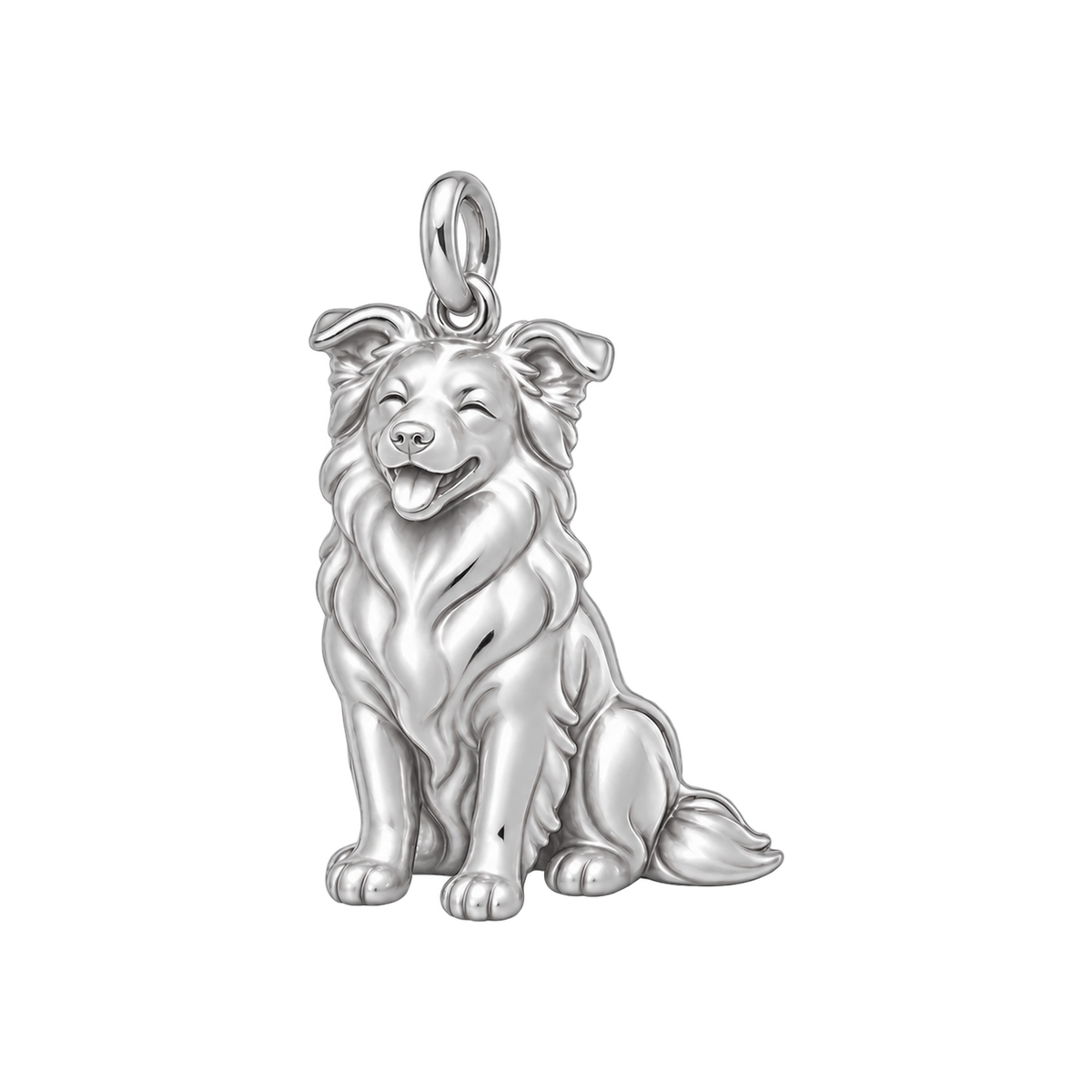 Border Collie - rough coat — Happy Pup Charm and Polyester Cord Bracelet Set — Silver