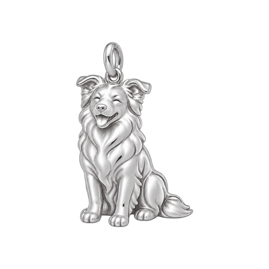 Border Collie - rough coat — Happy Pup Charm and Polyester Cord Bracelet Set — Silver