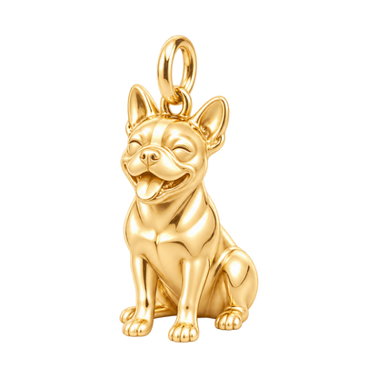 Boston Terrier — Happy Pup Charm and Polyester Cord Bracelet Set — Gold