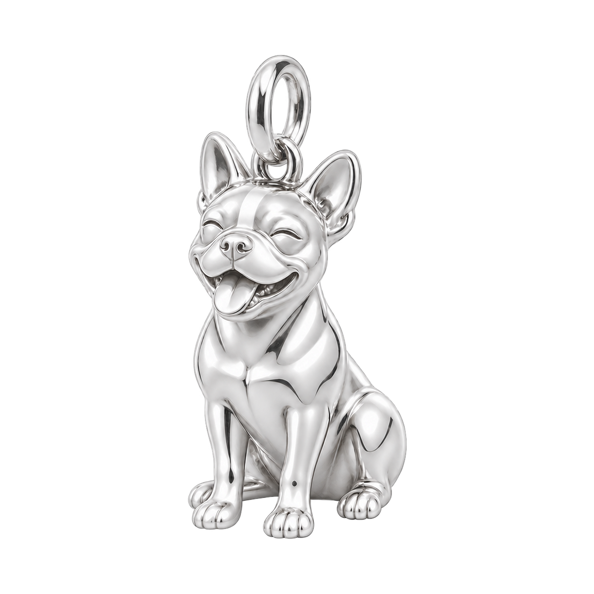 Boston Terrier — Happy Pup Charm and Polyester Cord Bracelet Set — Silver