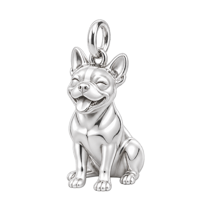 Boston Terrier — Happy Pup Charm and Polyester Cord Bracelet Set — Silver
