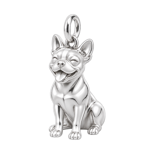 Boston Terrier — Happy Pup Charm and Polyester Cord Bracelet Set — Silver