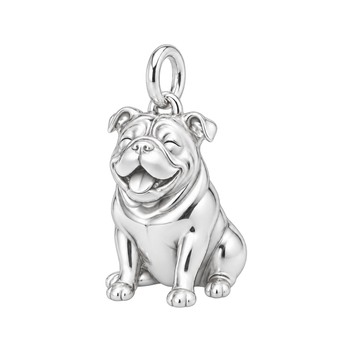 Bulldog — Happy Pup Charm and Polyester Cord Bracelet Set — Silver