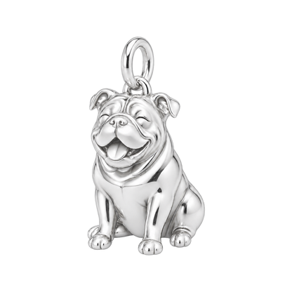 Bulldog — Happy Pup Charm and Polyester Cord Bracelet Set — Silver
