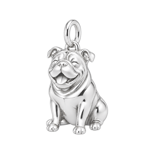 Bulldog — Happy Pup Charm and Polyester Cord Bracelet Set — Silver