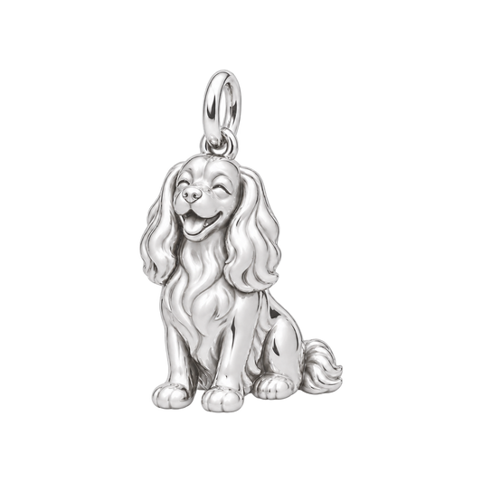 Cavalier King Charles Spaniel — Happy Pup Charm and Polyester Cord Bracelet Set — Silver