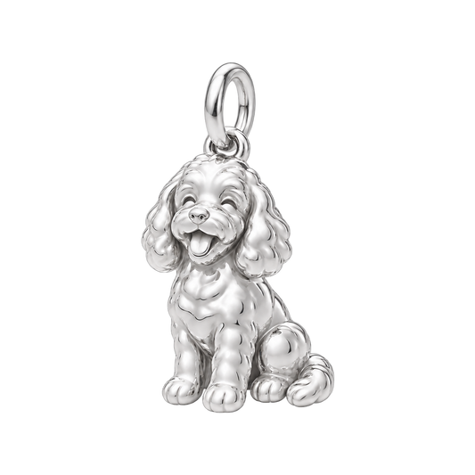 Cavapoo — Happy Pup Charm and Polyester Cord Bracelet Set — Silver