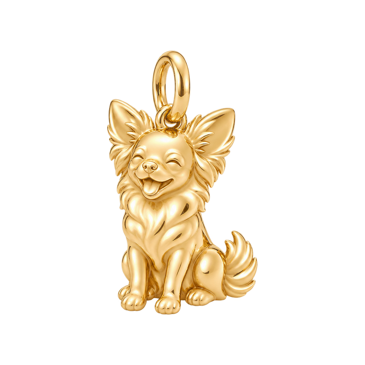 Chihuahua - long hair — Happy Pup Charm and Polyester Cord Bracelet Set — Gold