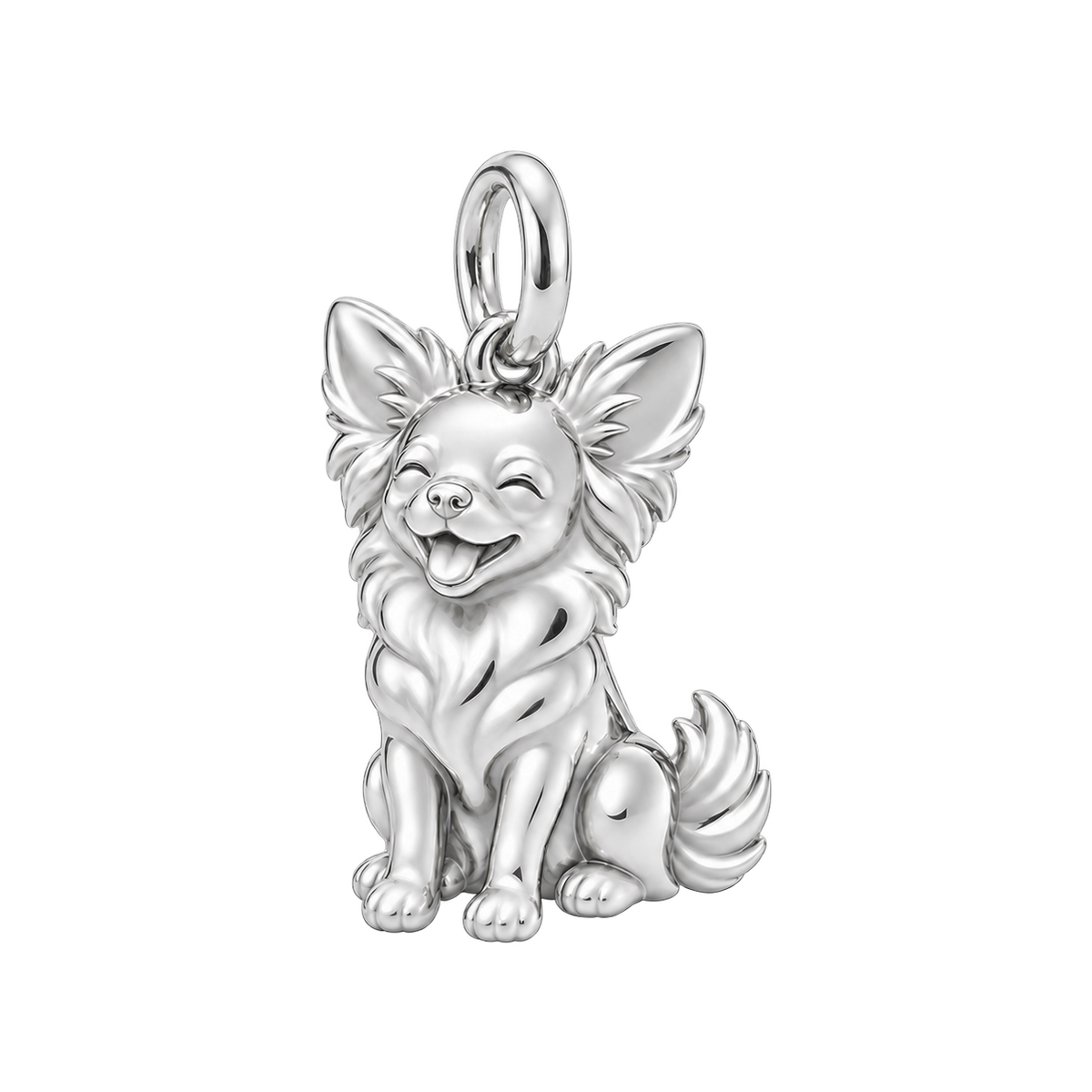 Chihuahua - long hair — Happy Pup Charm and Polyester Cord Bracelet Set — Silver