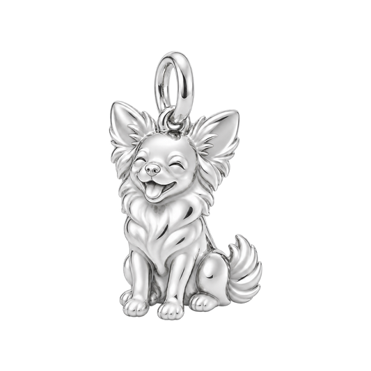 Chihuahua - long hair — Happy Pup Charm and Polyester Cord Bracelet Set — Silver