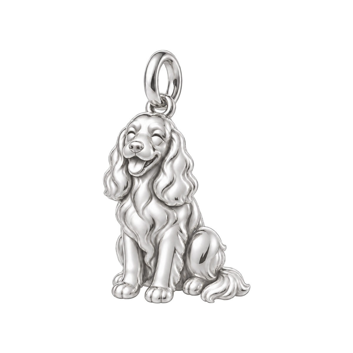Cocker Spaniel — Happy Pup Charm and Polyester Cord Bracelet Set — Silver