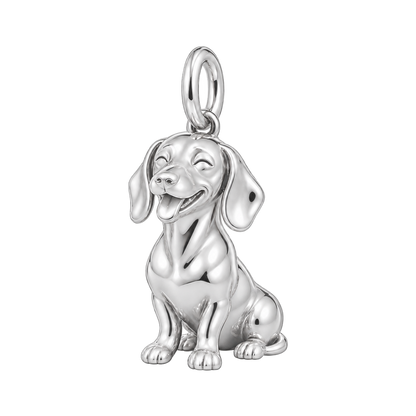 Dachshund - smooth coat — Happy Pup Charm and Polyester Cord Bracelet Set — Silver