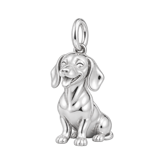 Dachshund - smooth coat — Happy Pup Charm and Polyester Cord Bracelet Set — Silver