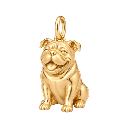 English Bulldog — Happy Pup Charm and Polyester Cord Bracelet Set — Gold