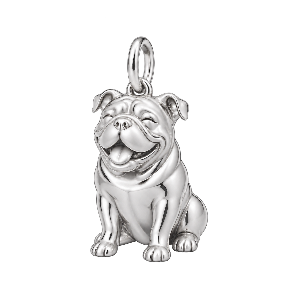 English Bulldog — Happy Pup Charm and Polyester Cord Bracelet Set — Silver
