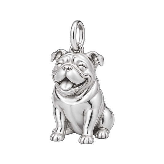 English Bulldog — Happy Pup Charm and Polyester Cord Bracelet Set — Silver