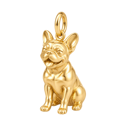French Bulldog — Happy Pup Charm and Polyester Cord Bracelet Set — Gold