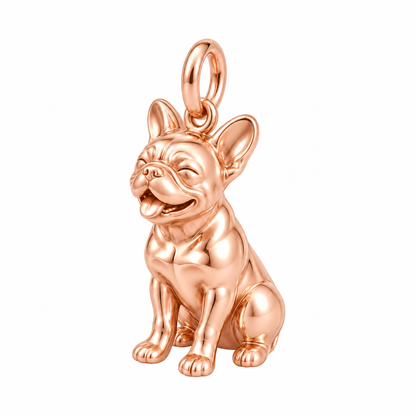 French Bulldog — Happy Pup Charm and Polyester Cord Bracelet Set — Rose Gold