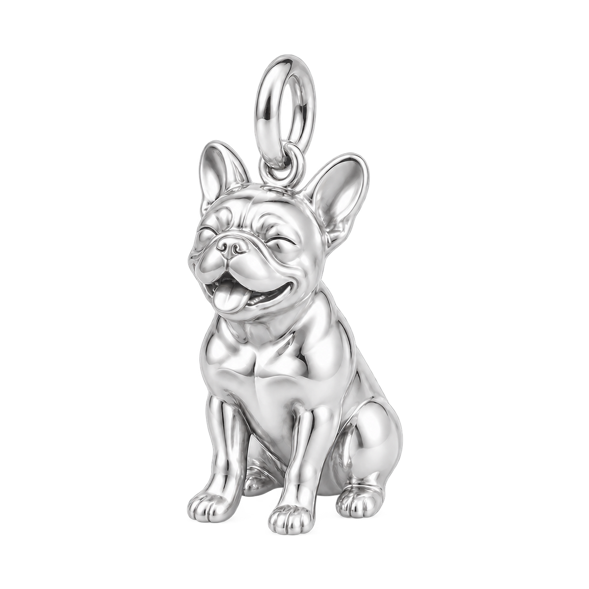French Bulldog — Happy Pup Charm and Polyester Cord Bracelet Set — Silver