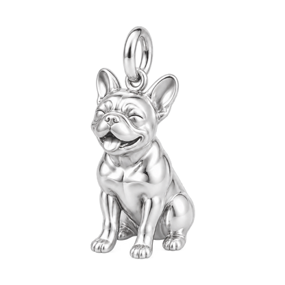 French Bulldog — Happy Pup Charm and Polyester Cord Bracelet Set — Silver