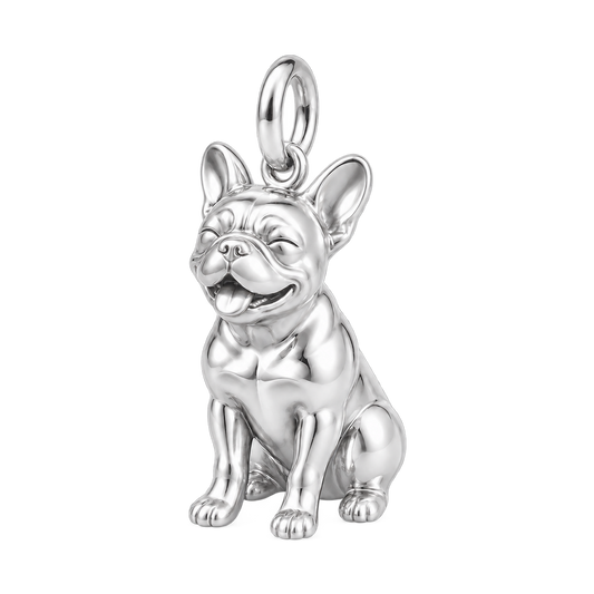 French Bulldog — Happy Pup Charm and Polyester Cord Bracelet Set — Silver