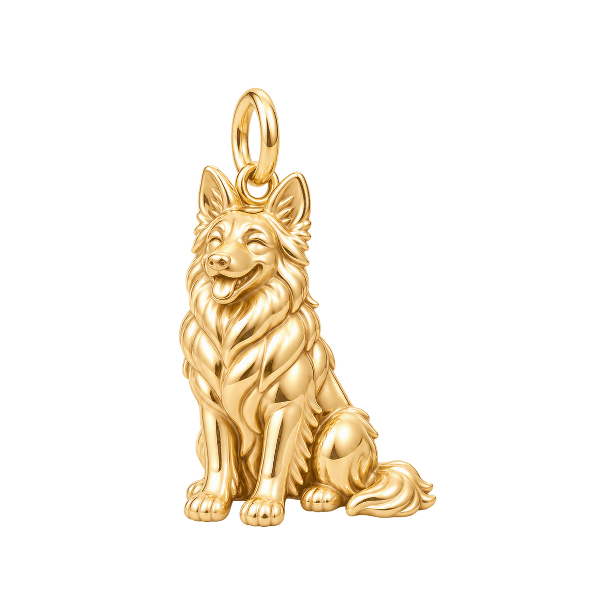 German Shepherd - long coat — Happy Pup Charm and Polyester Cord Bracelet Set — Gold