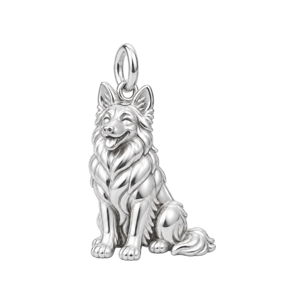 German Shepherd - long coat — Happy Pup Charm and Polyester Cord Bracelet Set — Silver