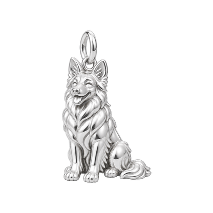 German Shepherd - long coat — Happy Pup Charm and Polyester Cord Bracelet Set — Silver