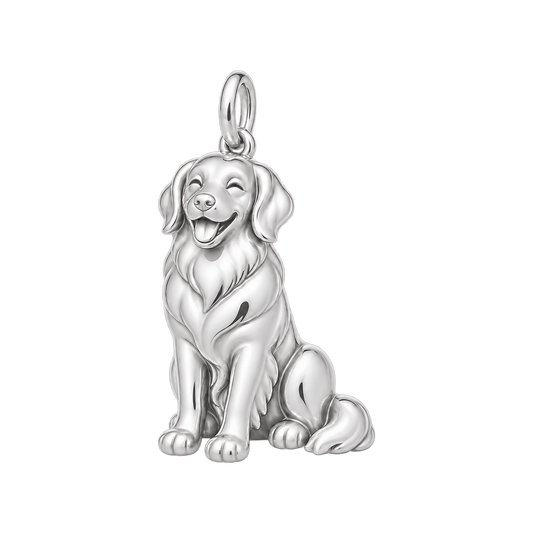 Golden Retriever — Happy Pup Charm and Polyester Cord Bracelet Set — Silver