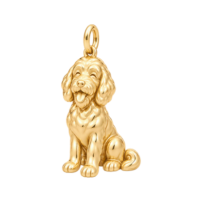 Goldendoodle - mini — Happy Pup Charm and Polyester Cord Bracelet Set — Gold