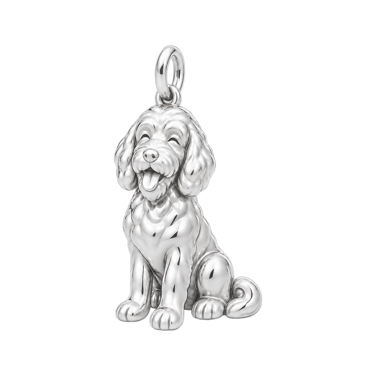 Goldendoodle - mini — Happy Pup Charm and Polyester Cord Bracelet Set — Silver