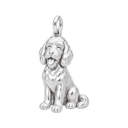 Goldendoodle - mini — Happy Pup Charm and Polyester Cord Bracelet Set — Silver