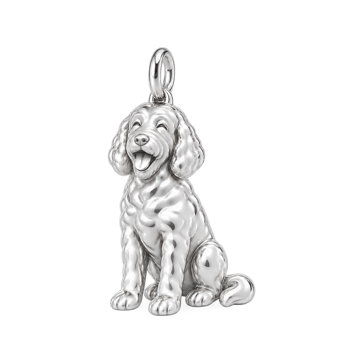 Labradoodle — Happy Pup Charm and Polyester Cord Bracelet Set — Silver