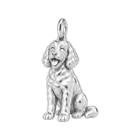 Labradoodle — Happy Pup Charm and Polyester Cord Bracelet Set — Silver