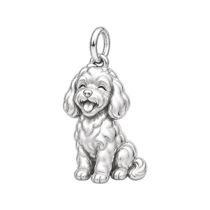 Maltipoo — Happy Pup Charm and Polyester Cord Bracelet Set — Silver