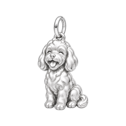Maltipoo — Happy Pup Charm and Polyester Cord Bracelet Set — Silver