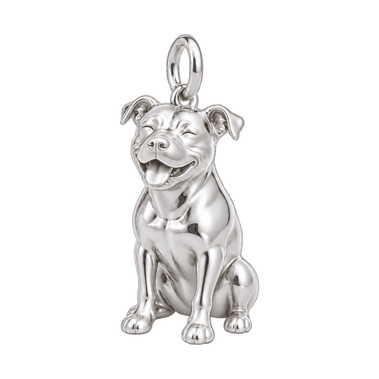 Pit Bull — Happy Pup Charm and Polyester Cord Bracelet Set — Silver